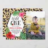 ワイルドワンアニマルプリントガールズファースト誕生日写真 招待状 (正面/裏面)