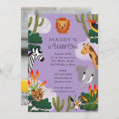 ワイルドワンアフリカンサバンナ子供の誕生日パーティー 招待状 (正面/裏面)