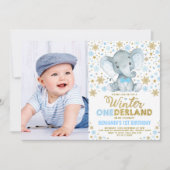 ワイルドワンウィンターワンダーランドエレファントボーイ誕生日 招待状 (正面)