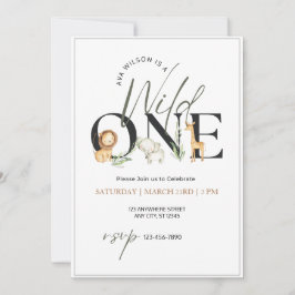 ワイルドワンウォーターカラーアニマルファースト誕生日 招待状