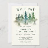 ワイルドワンウォーターカラーウッドランドアニマルズ1st誕生日 招待状 (正面)