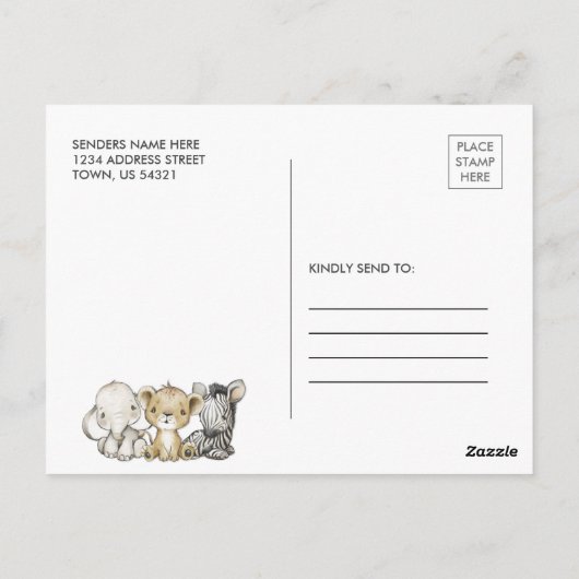 ワイルドワンウォーターカラーサファリ動物の誕生日写真 ポストカード (裏面)