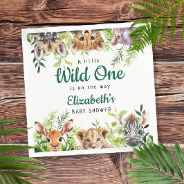 ワイルドワンウォーターカラーサファリ動物ベビーシャワー スタンダードカクテルナプキン