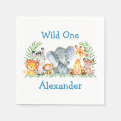 ワイルドワンウォーターカラーサファリ動物1st誕生日 スタンダードカクテルナプキン (正面)