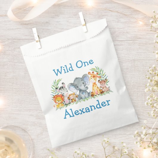ワイルドワンウォーターカラーサファリ動物1st誕生日 フェイバーバッグ (クリップ留めされた状態)