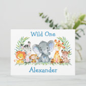 ワイルドワンウォーターカラーサファリ動物1st誕生日 招待状 (スタンド正面)