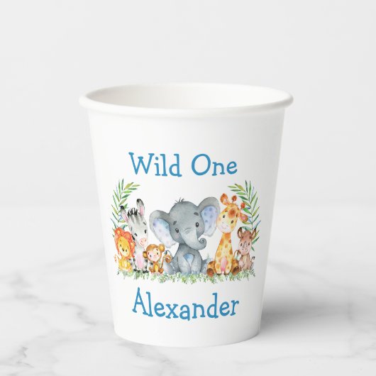 ワイルドワンウォーターカラーサファリ動物1st誕生日 紙コップ (正面)