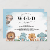 ワイルドワンウォーターカラージャングルアニマルズ1st誕生日 招待状 (正面/裏面)