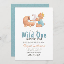 ワイルドワンウォーターカラーテディベア赤ちゃんシャワーの侵入 招待状