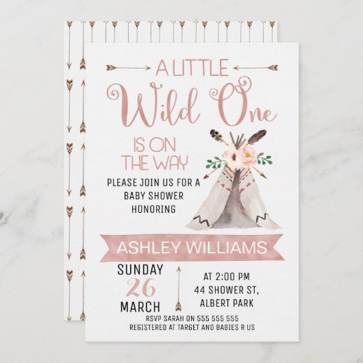 ワイルドワンウォーターカラーベビーシャワー招待状 招待状 (正面/裏面)