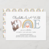 ワイルドワンウォーターカラーレインボーガールズファースト誕生日 招待状 (正面/裏面)