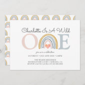 ワイルドワンウォーターカラーレインボーガールズファースト誕生日 招待状 (正面/裏面)