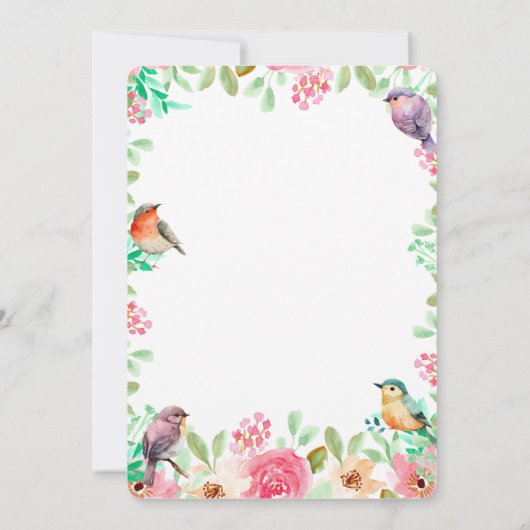 ワイルドワンウォーターカラー小さな女の子バードファースト誕生日 招待状 (裏面)