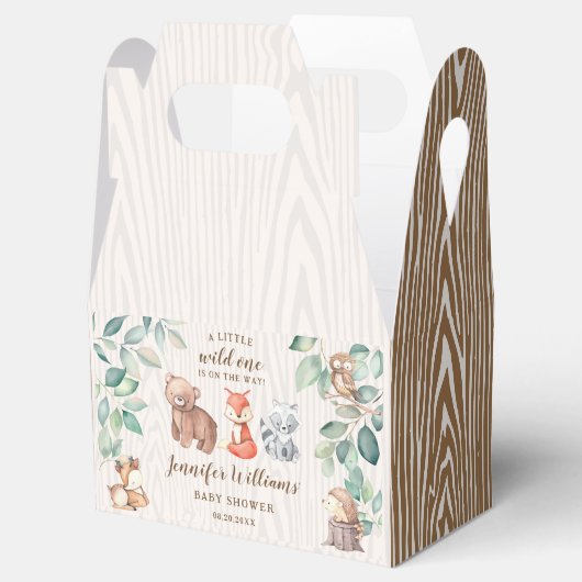 ワイルドワンウッドランドの赤ちゃんシャワーお菓子の箱 フェイバーボックス (オープン)