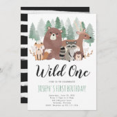 ワイルドワンウッドランドアニマルズバースデーパーティー招待状 招待状 (正面/裏面)