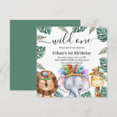 ワイルドワンウッドランドアニマルズフォレスト1歳の誕生日インビ 招待状 (正面/裏面)
