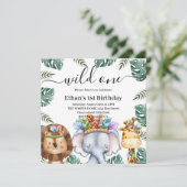 ワイルドワンウッドランドアニマルズフォレスト1歳の誕生日インビ 招待状 (スタンド正面)