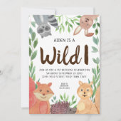 ワイルドワンウッドランドアニマルズ1st誕生日パーティー 招待状 (正面)