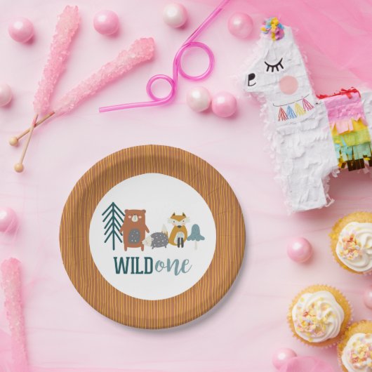 ワイルドワンウッドランドアニマルファースト誕生日紙プラット ペーパープレート (パーティー)