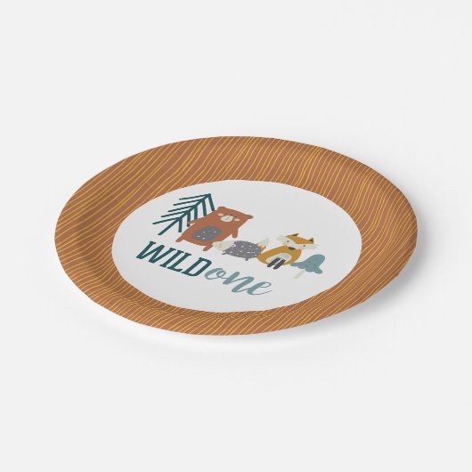 ワイルドワンウッドランドアニマルファースト誕生日紙プラット ペーパープレート (アングル)