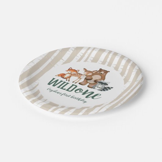 ワイルドワンウッドランドアニマルファースト誕生日紙プラット ペーパープレート (アングル)