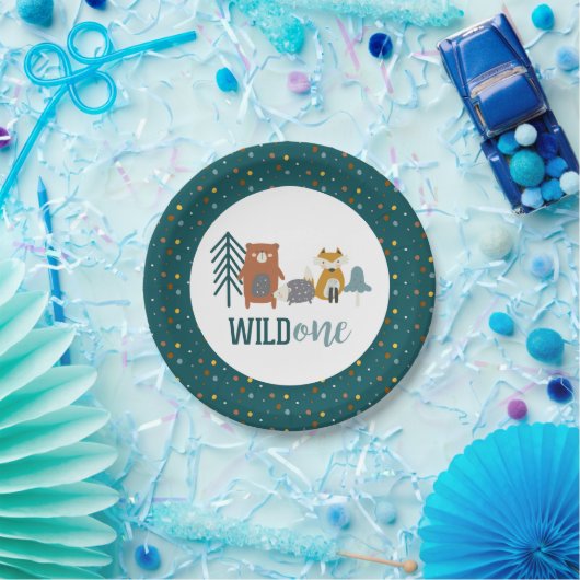 ワイルドワンウッドランドアニマルファースト誕生日 ペーパープレート (パーティー)