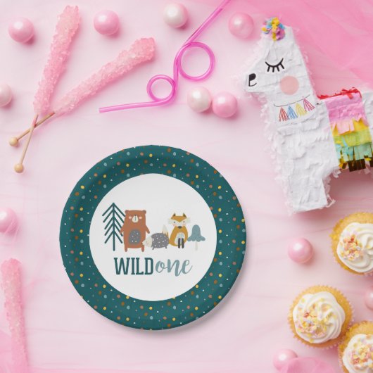 ワイルドワンウッドランドアニマルファースト誕生日 ペーパープレート (パーティー)