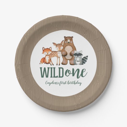 ワイルドワンウッドランドアニマルファースト誕生日 ペーパープレート (正面)