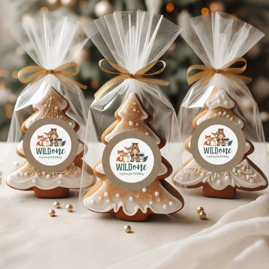 ワイルドワンウッドランドアニマルファースト誕生日 ラウンドシール