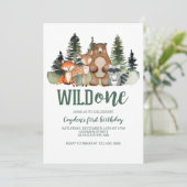 ワイルドワンウッドランドアニマルファースト誕生日 招待状 (スタンド正面)