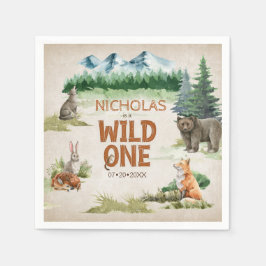 ワイルドワンウッドランドアニマル1st誕生日パーティー スタンダードカクテルナプキン