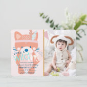 ワイルドワンウッドランドキツネガールフォトピンク1歳 招待状 (スタンド正面)