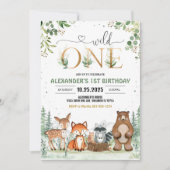 ワイルドワンウッドランドクリーチャー誕生日 招待状 (正面)