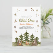 ワイルドワンウッドランドテーマ水彩誕生日パーティー 招待状 (スタンド正面)