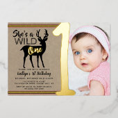 ワイルドワンウッドランドディアガールズ1歳実在誕生日 箔招待状 (正面)