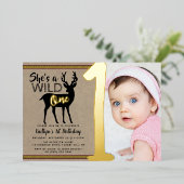 ワイルドワンウッドランドディアガールズ1歳実在誕生日 箔招待状 (立ち正面)