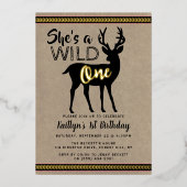 ワイルドワンウッドランドディアガールズ1歳実在誕生日 箔招待状 (正面)