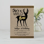ワイルドワンウッドランドディアガールズ1歳実在誕生日 箔招待状 (立ち正面)