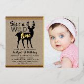 ワイルドワンウッドランドディアガールズ1歳実在誕生日 箔招待状 (正面)