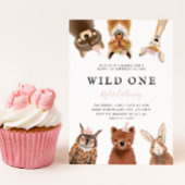 ワイルドワンウッドランドピンクファースト誕生日パーティー 招待状