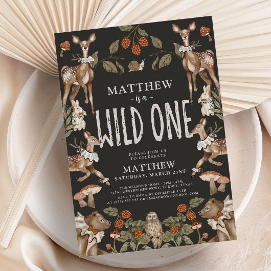 ワイルドワンウッドランドフォレストアニマルズバースデーパーティー 招待状