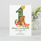 ワイルドワンウッドランドフォレスト動物キッズ1st誕生日 招待状 (スタンド正面)