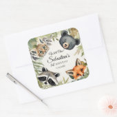 ワイルドワンウッドランド動物の誕生日パーティー スクエアシール (封筒)