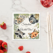 ワイルドワンウッドランド動物の誕生日パーティー スタンダードカクテルナプキン (インサイチュ)