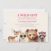 ワイルドワンウッドランド動物フェスティバルベビーシャワー 招待状 (正面)