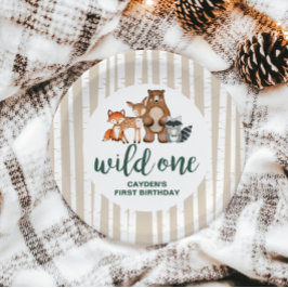 ワイルドワンウッドランド動物樺の木ツリーファースト誕生日 ペーパープレート