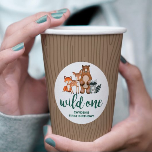 ワイルドワンウッドランド動物樺の木ツリーファースト誕生日 紙コップ
