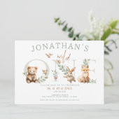 ワイルドワンウッドランド森林動物1stバースデーボーイ 招待状 (スタンド正面)