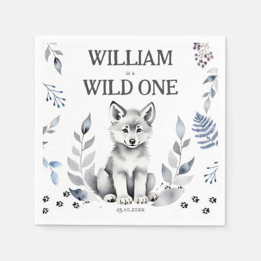 ワイルドワンウルフをテーマにした誕生日パーティーの食器 スタンダードカクテルナプキン (正面)