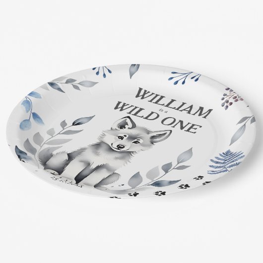 ワイルドワンウルフをテーマにした誕生日パーティーの食器 ペーパープレート (アングル)